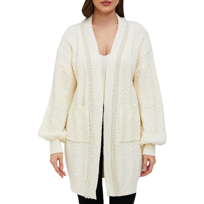 Jasmine White Pearl Trimmed Knit Cardigan - ALLARA