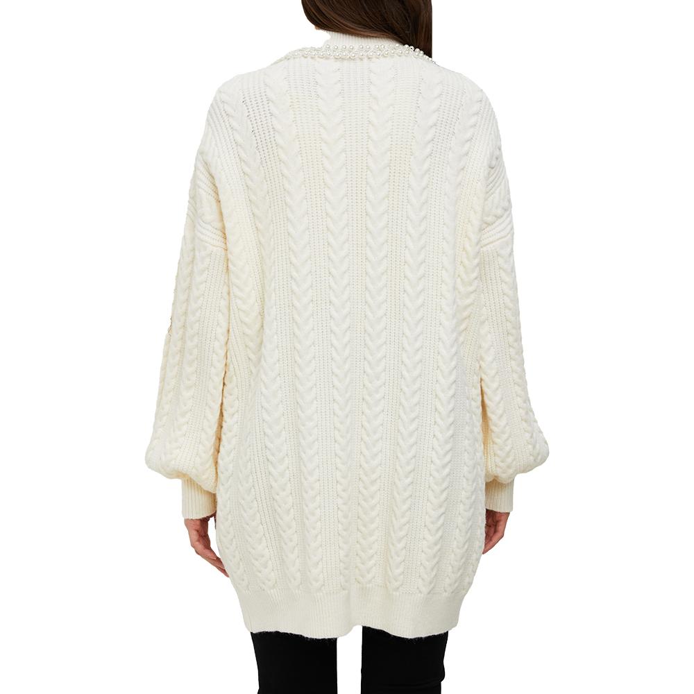 Jasmine White Pearl Trimmed Knit Cardigan - ALLARA