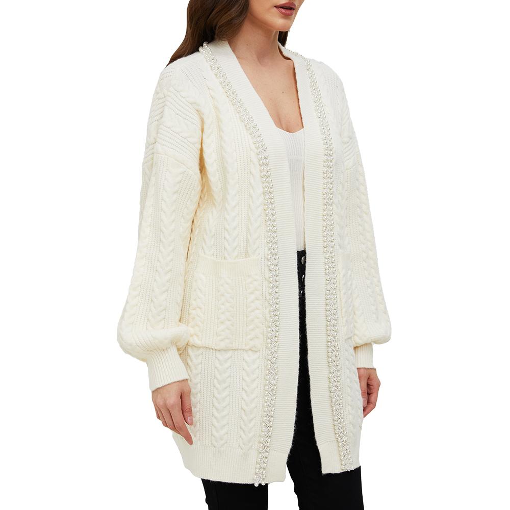Jasmine White Pearl Trimmed Knit Cardigan - ALLARA