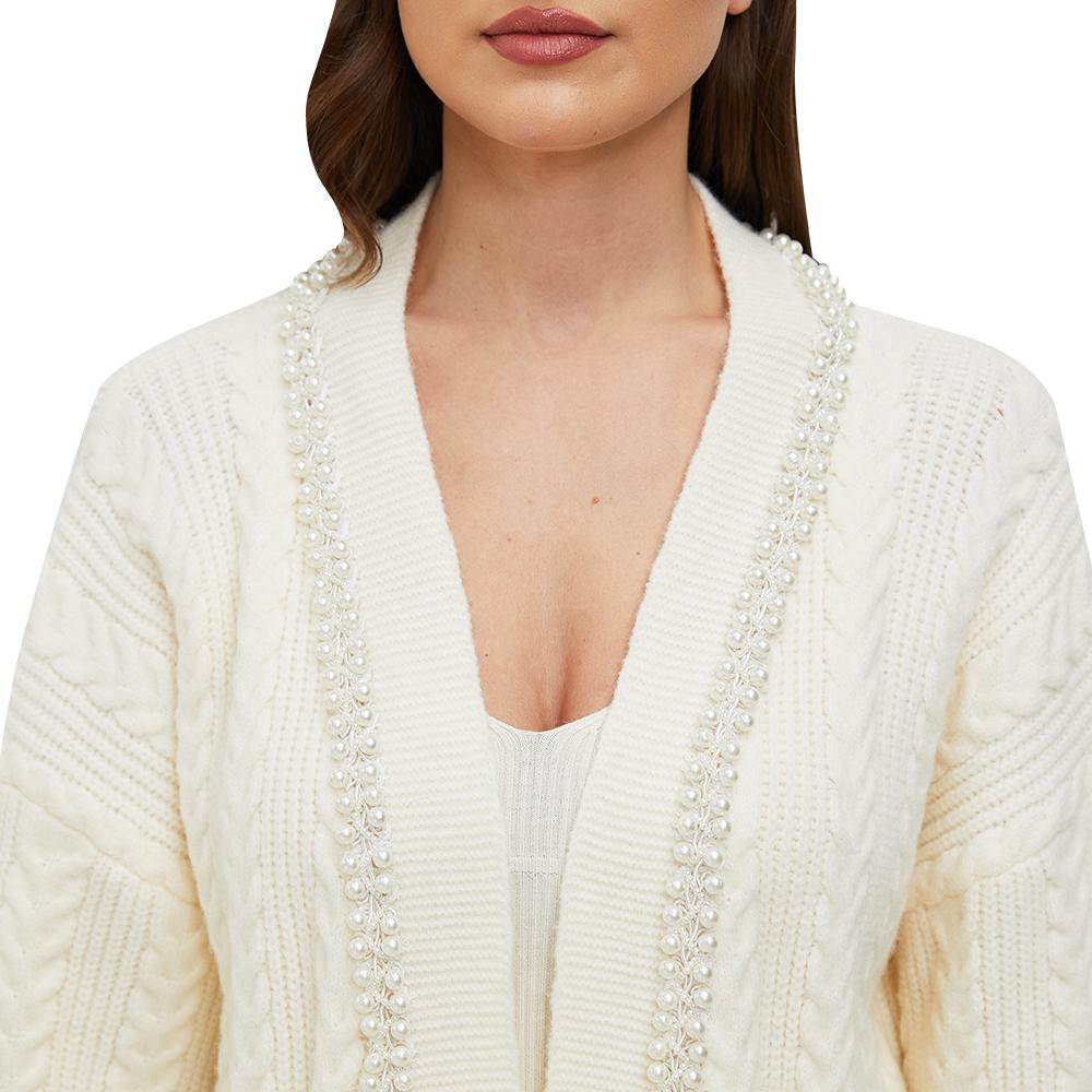 Jasmine White Pearl Trimmed Knit Cardigan - ALLARA