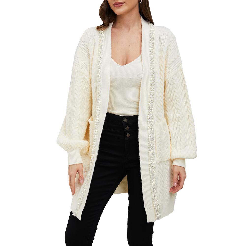 Jasmine White Pearl Trimmed Knit Cardigan - ALLARA