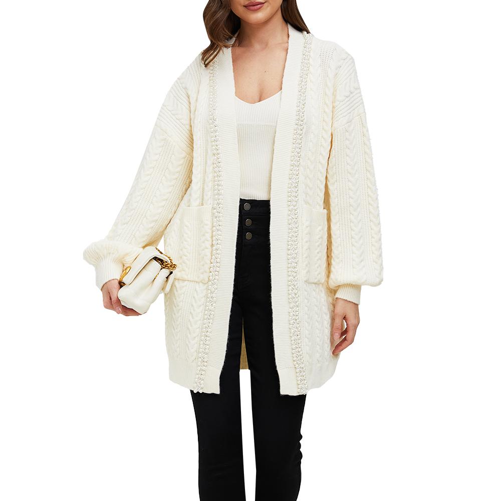 Jasmine White Pearl Trimmed Knit Cardigan - ALLARA