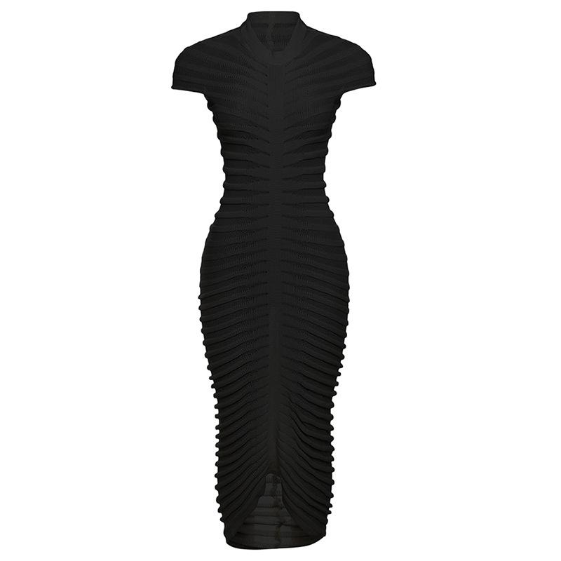 Jessenia Black Ruched Knit Dress - ALLARA