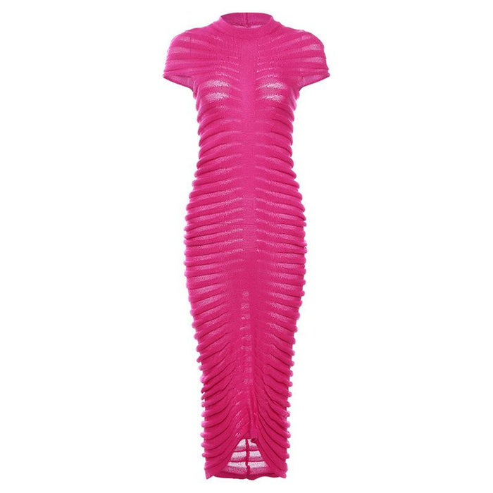 Jessenia Hot Pink Ruched Long Knit Dress - ALLARA