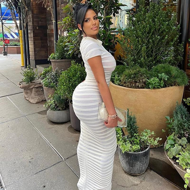 Jessenia White Ruched Long Knit Dress - ALLARA