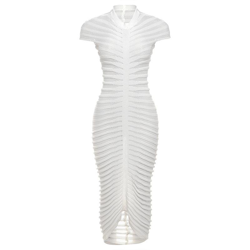 Jessenia White Ruched Long Knit Dress - ALLARA