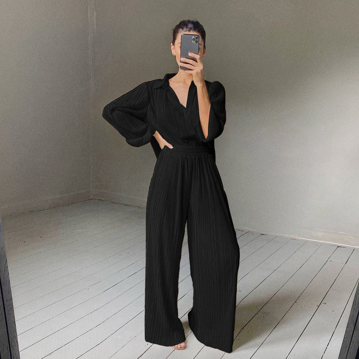 Jessie Black Blouse and Wide Leg Pant Two Piece Set - ALLARA