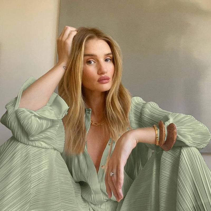 Jessie Green Blouse and Wide Leg Pant Two Piece Set - ALLARA