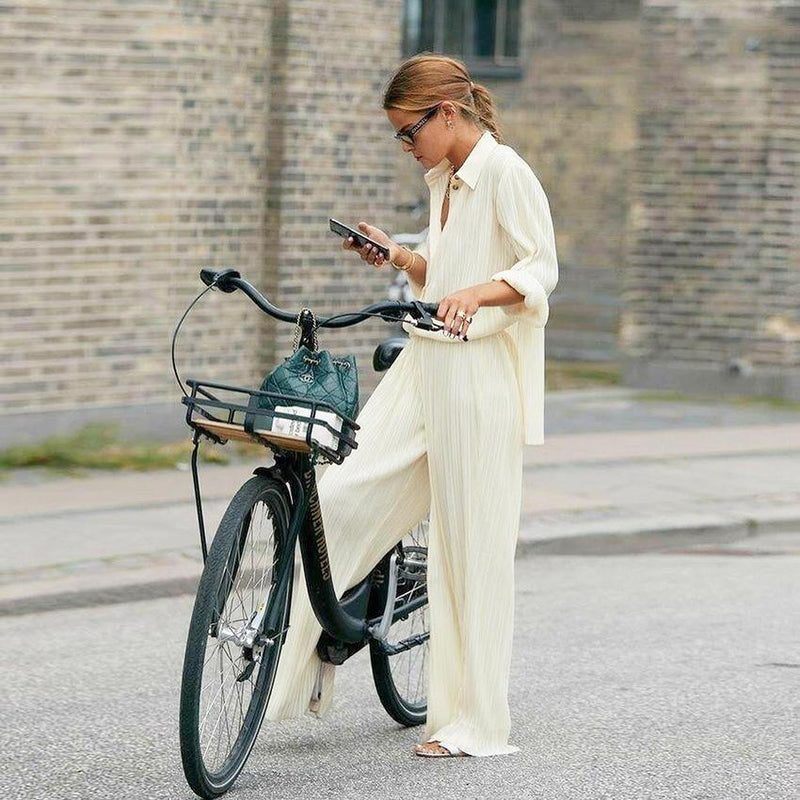 Jessie White Blouse and Wide Leg Pant Two Piece Set - ALLARA