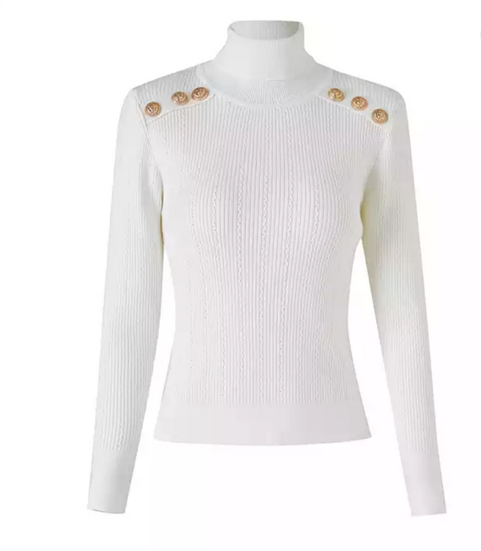 Jolene White Knit Turtleneck - ALLARA