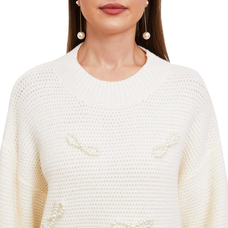 Juliette Pearl Bow-Tie Knit Sweater - ALLARA