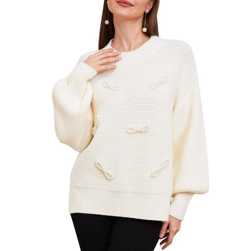 Juliette Pearl Bow-Tie Knit Sweater - ALLARA