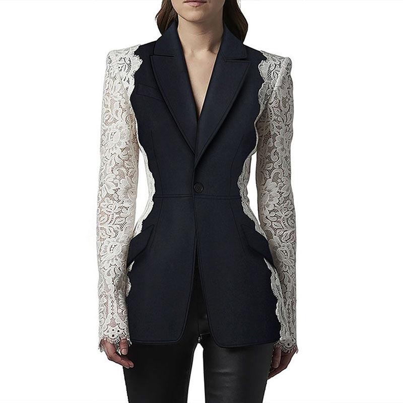 Kiara Black Blazer with Lace Arms - ALLARA