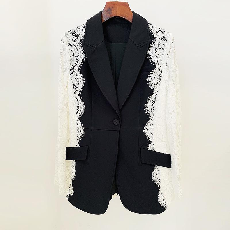 Kiara Black Blazer with Lace Arms - ALLARA