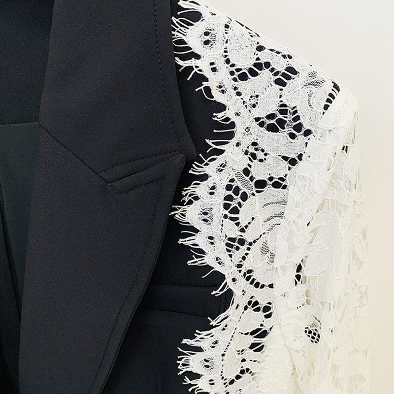 Kiara Black Blazer with Lace Arms - ALLARA