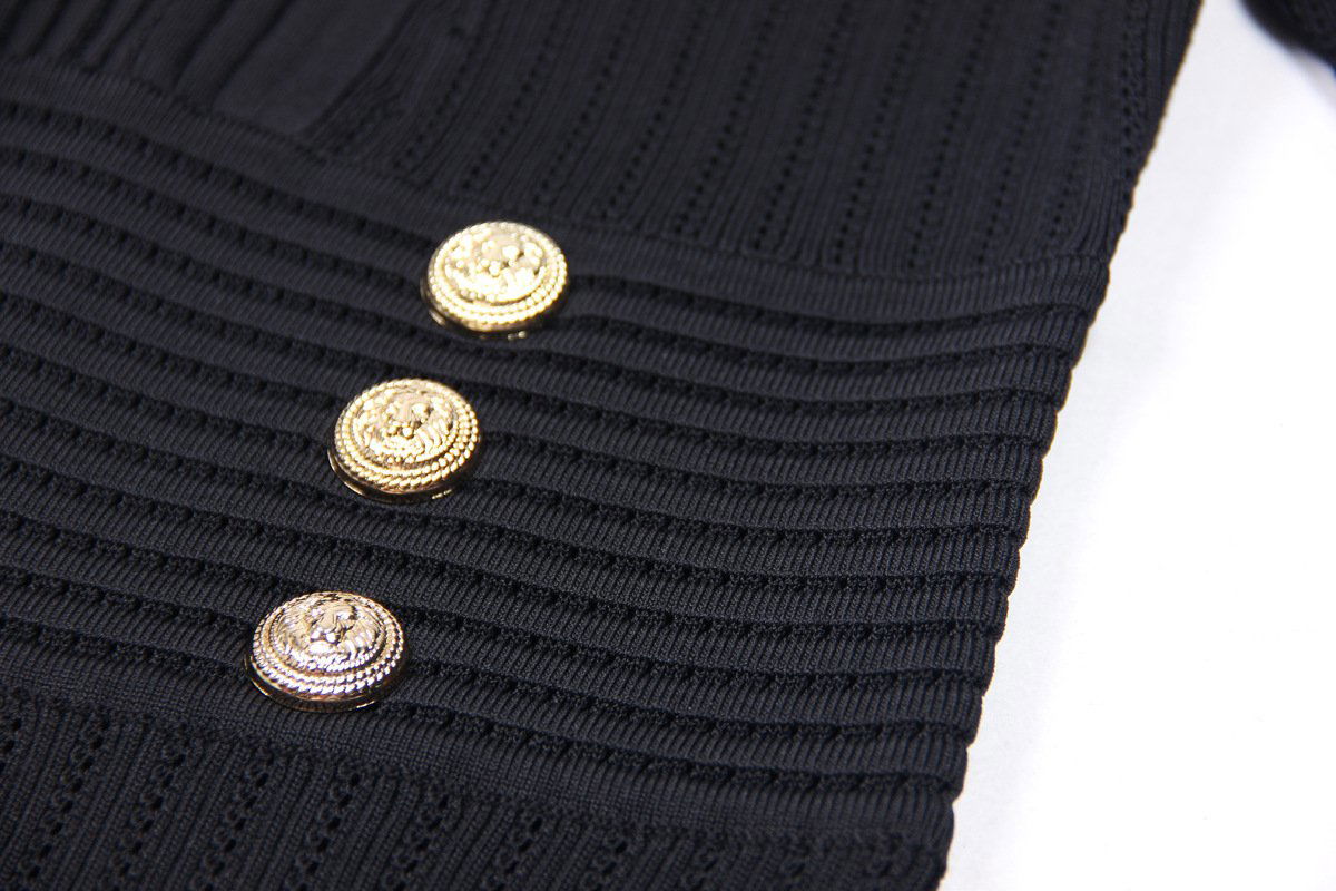 Knit Ribbed V-Neck Slim-Fit Short-Sleeved Dress - ALLARA