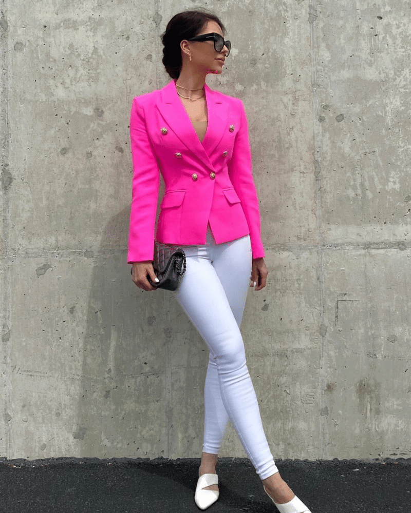 Krystal Neon Pink Double Breasted Blazer - ALLARA