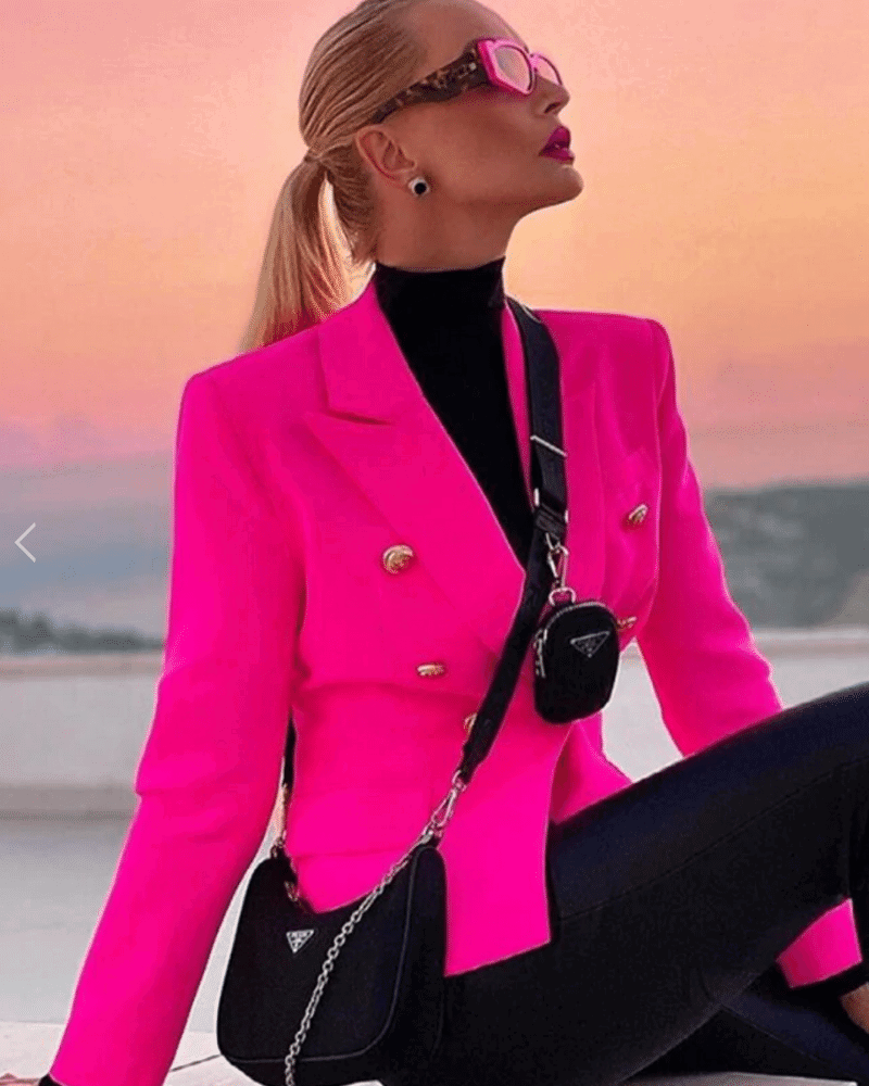 Krystal Neon Pink Double Breasted Blazer - ALLARA