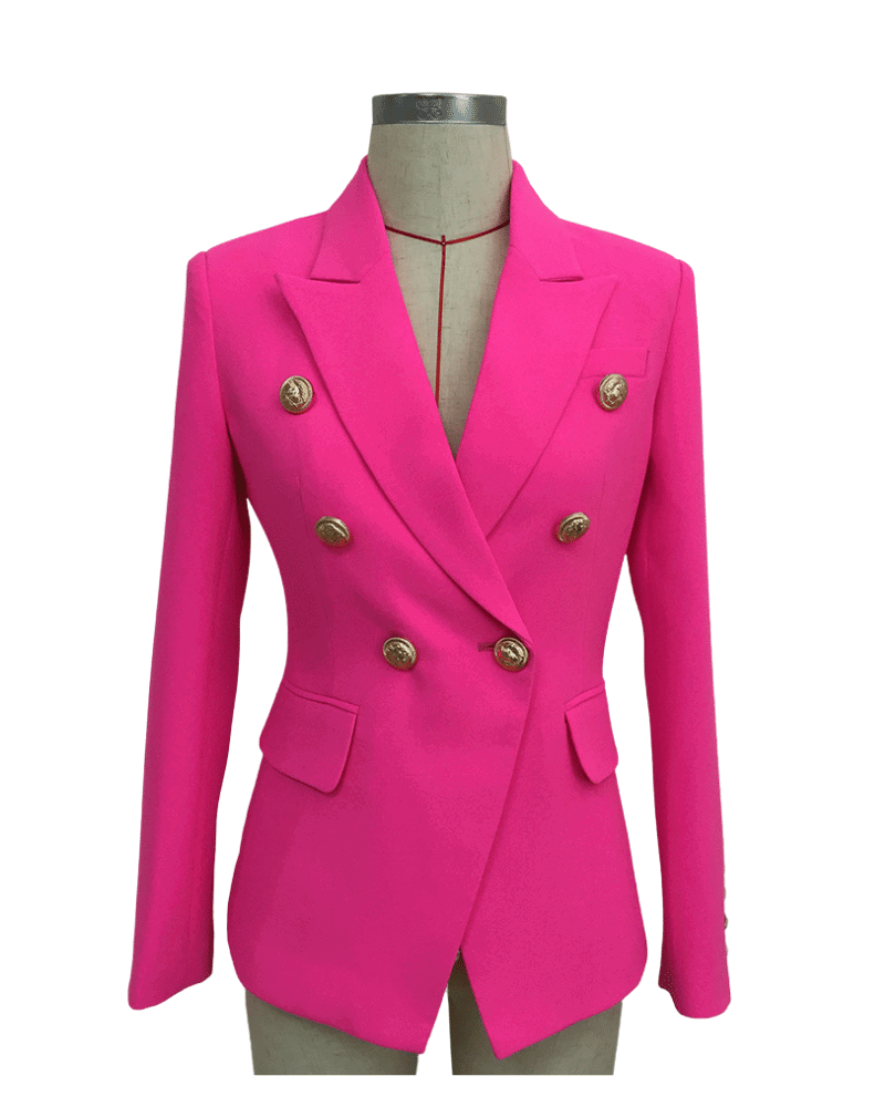 Krystal Neon Pink Double Breasted Blazer - ALLARA