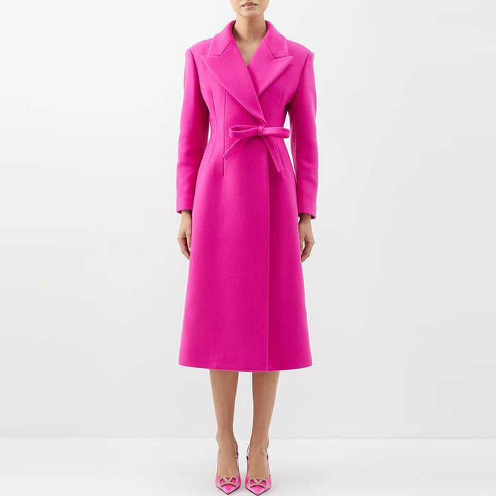 Lacey Pink Bow Tie Pea Coat - ALLARA