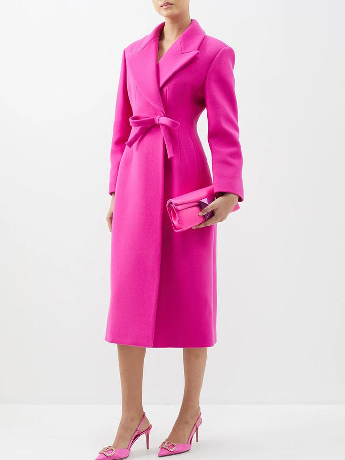 Lacey Pink Bow Tie Pea Coat - ALLARA