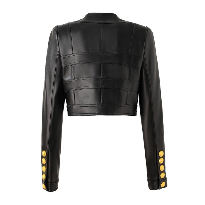 Larisa Black Cropped Faux Leather Jacket - ALLARA