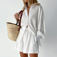 Lavinia Blue Puff Sleeve Shirt and Shorts Two Piece Set - ALLARA