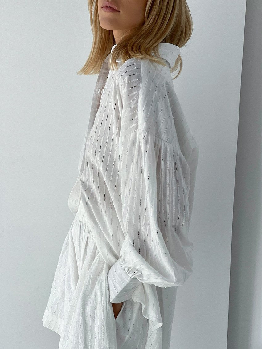 Lavinia Green Puff Sleeve Shirt and Shorts Two Piece Set - ALLARA