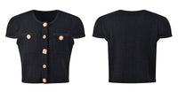 Lenora Crystal Button Up Tweed Crop Top - ALLARA