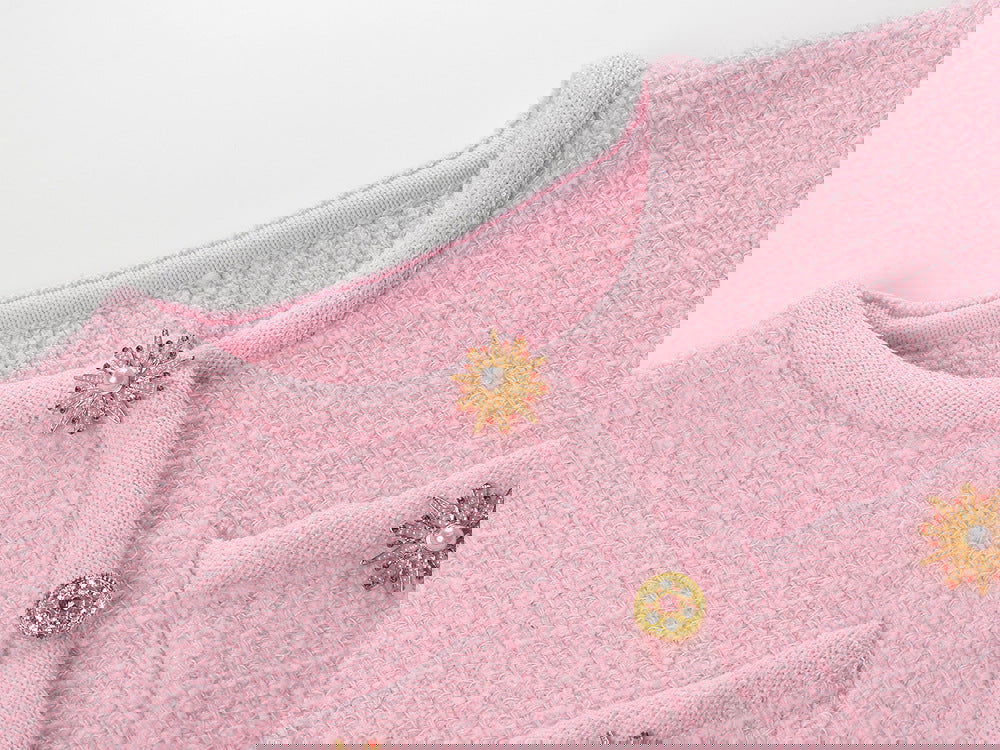 Lenora Crystal Button Up Tweed Crop Top - ALLARA