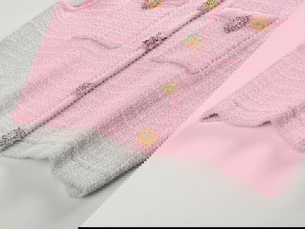 Lenora Crystal Button Up Tweed Crop Top - ALLARA