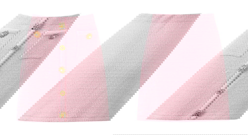 Lenora High Waist Tweed Crystal Button Up Skirt - ALLARA