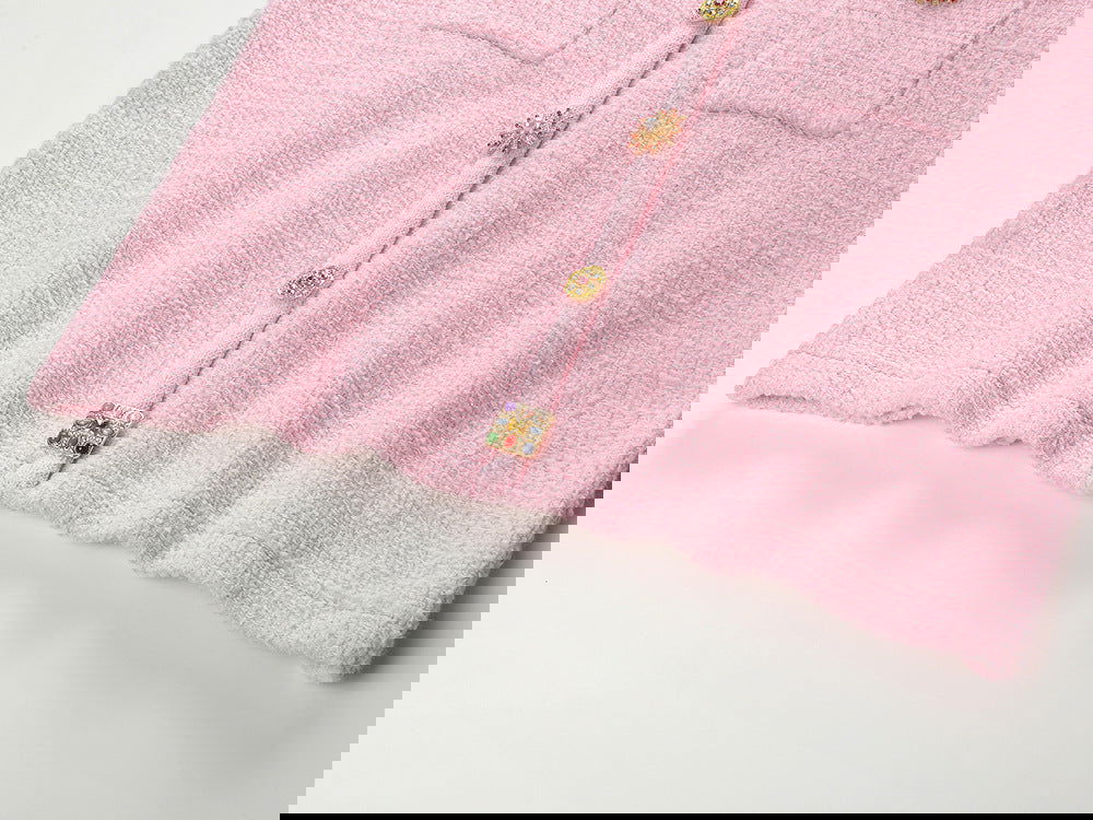 Lenora High Waist Tweed Crystal Button Up Skirt - ALLARA