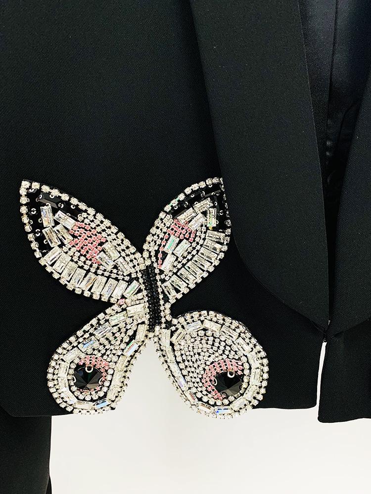 Madeline Black Crystal Butterfly Black Blazer and Mini Skirt Two Piece Set - ALLARA