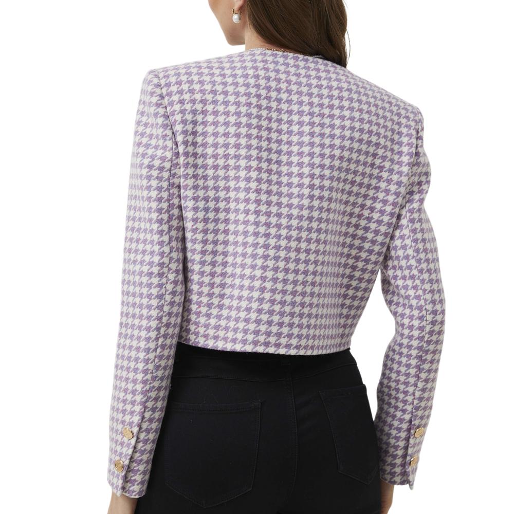 Magnolia Purple Plaid Tweed Houndstooth Cropped Jacket - ALLARA