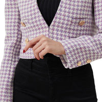 Magnolia Purple Plaid Tweed Houndstooth Cropped Jacket - ALLARA