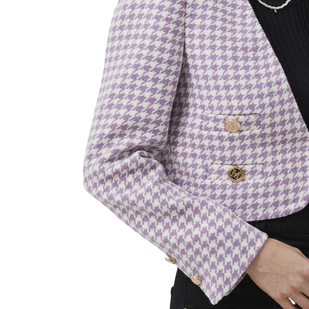 Magnolia Purple Plaid Tweed Houndstooth Cropped Jacket - ALLARA