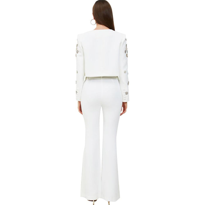 Margot White Crystal Blazer & Pant Two Piece Set - ALLARA