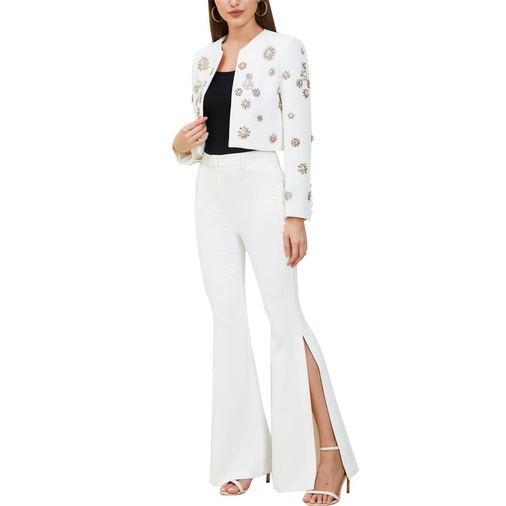 Margot White Crystal Blazer & Pant Two Piece Set - ALLARA
