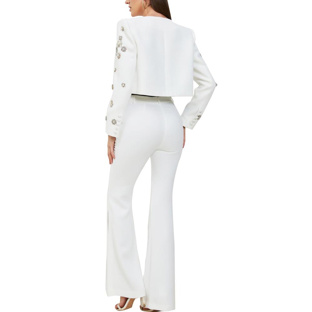 Margot White Crystal Blazer & Pant Two Piece Set - ALLARA