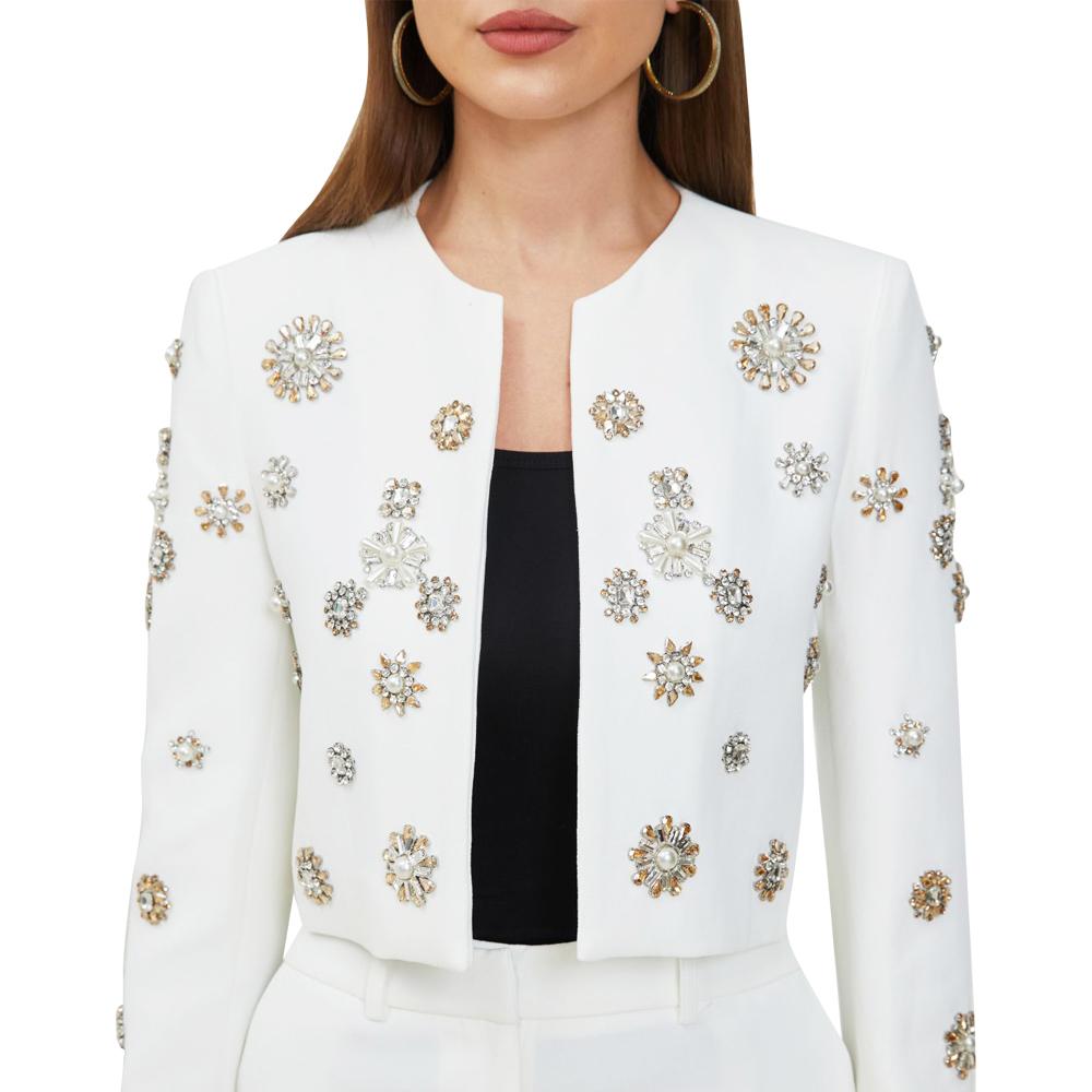 Margot White Crystal Blazer & Pant Two Piece Set - ALLARA