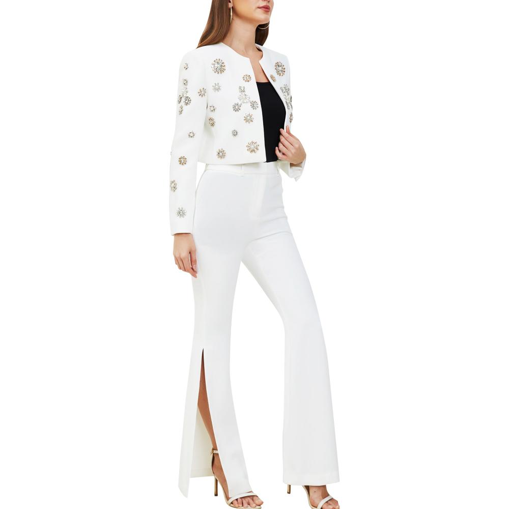 Margot White Crystal Blazer & Pant Two Piece Set - ALLARA