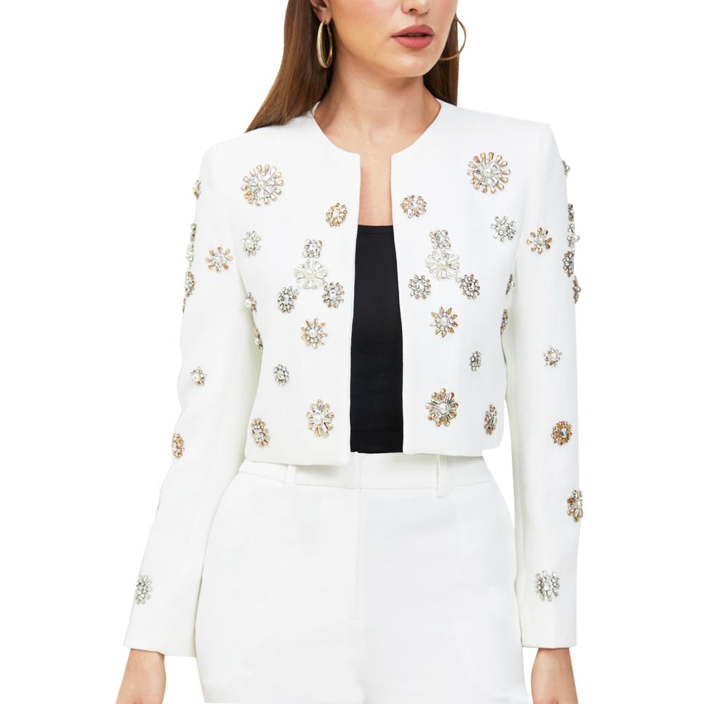 Margot White Crystal Blazer & Pant Two Piece Set - ALLARA