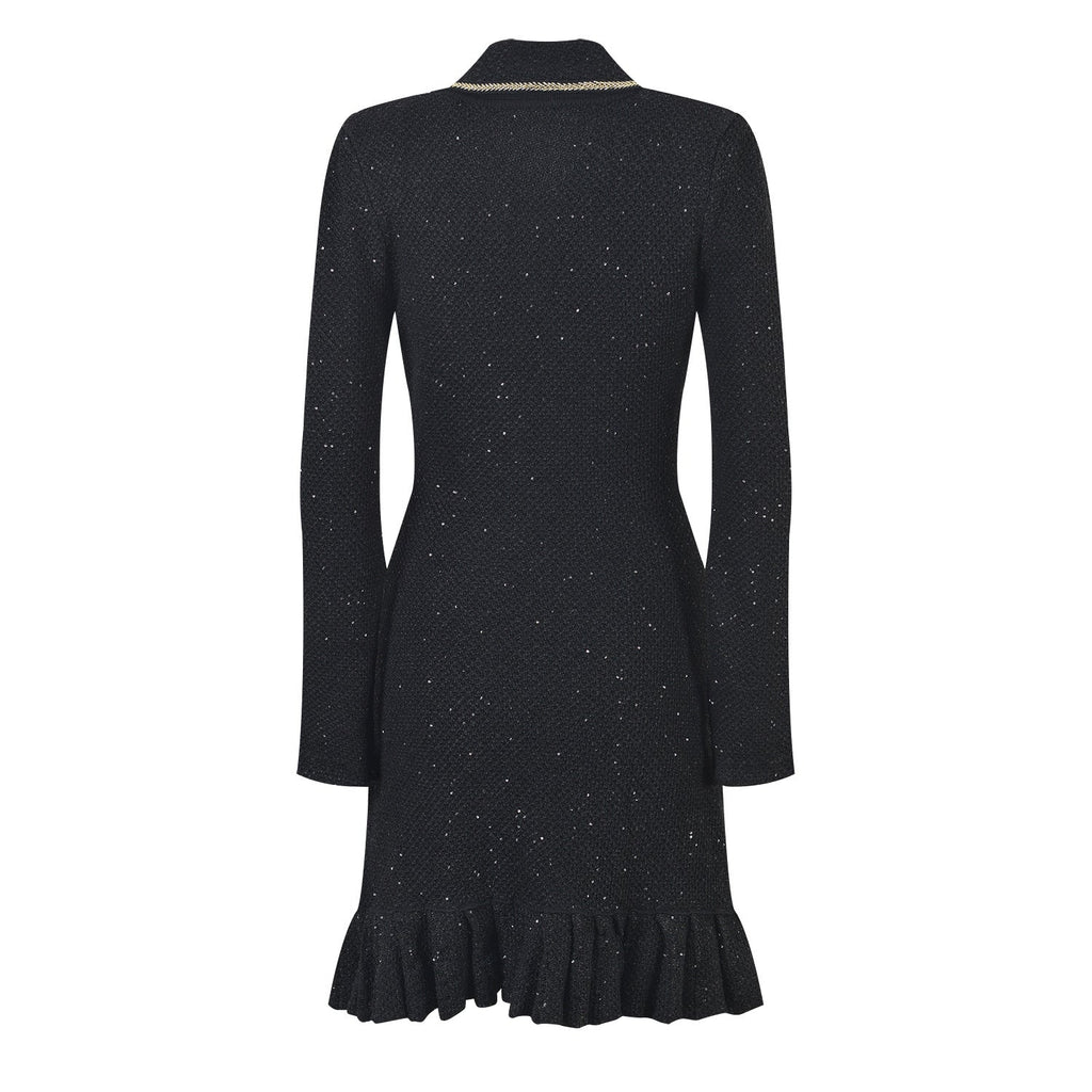 Marlowe Crystal Button Up Long Sleeve Tweed Mini Dress - ALLARA