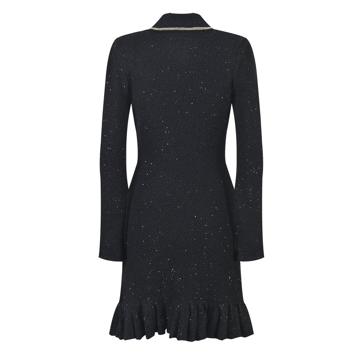 Marlowe Crystal Button Up Long Sleeve Tweed Mini Dress - ALLARA