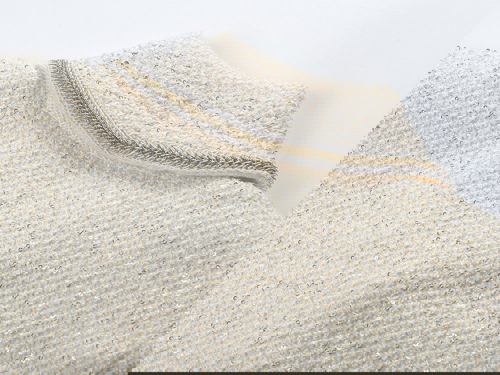 Marlowe Crystal Button Up Long Sleeve Tweed Mini Dress - ALLARA