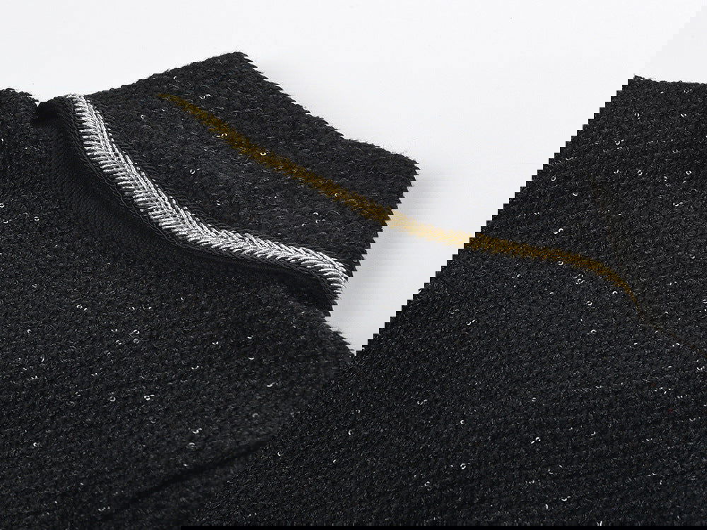 Marlowe Crystal Button Up Long Sleeve Tweed Mini Dress - ALLARA