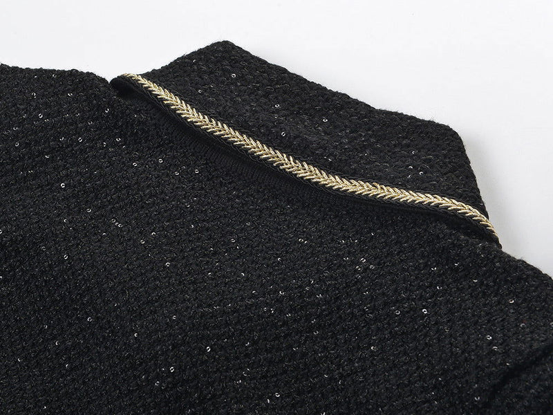 Marlowe Crystal Button Up Long Sleeve Tweed Mini Dress - ALLARA