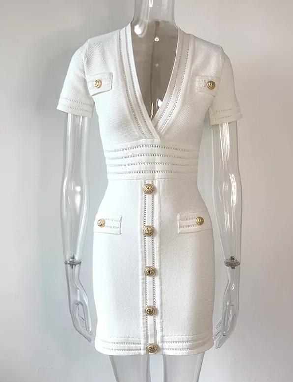 Morgan White Knit Bodycon Dress - ALLARA