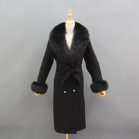 Naomi Wool Pea Coat with Detachable Fox Fur Collar and Cuffs